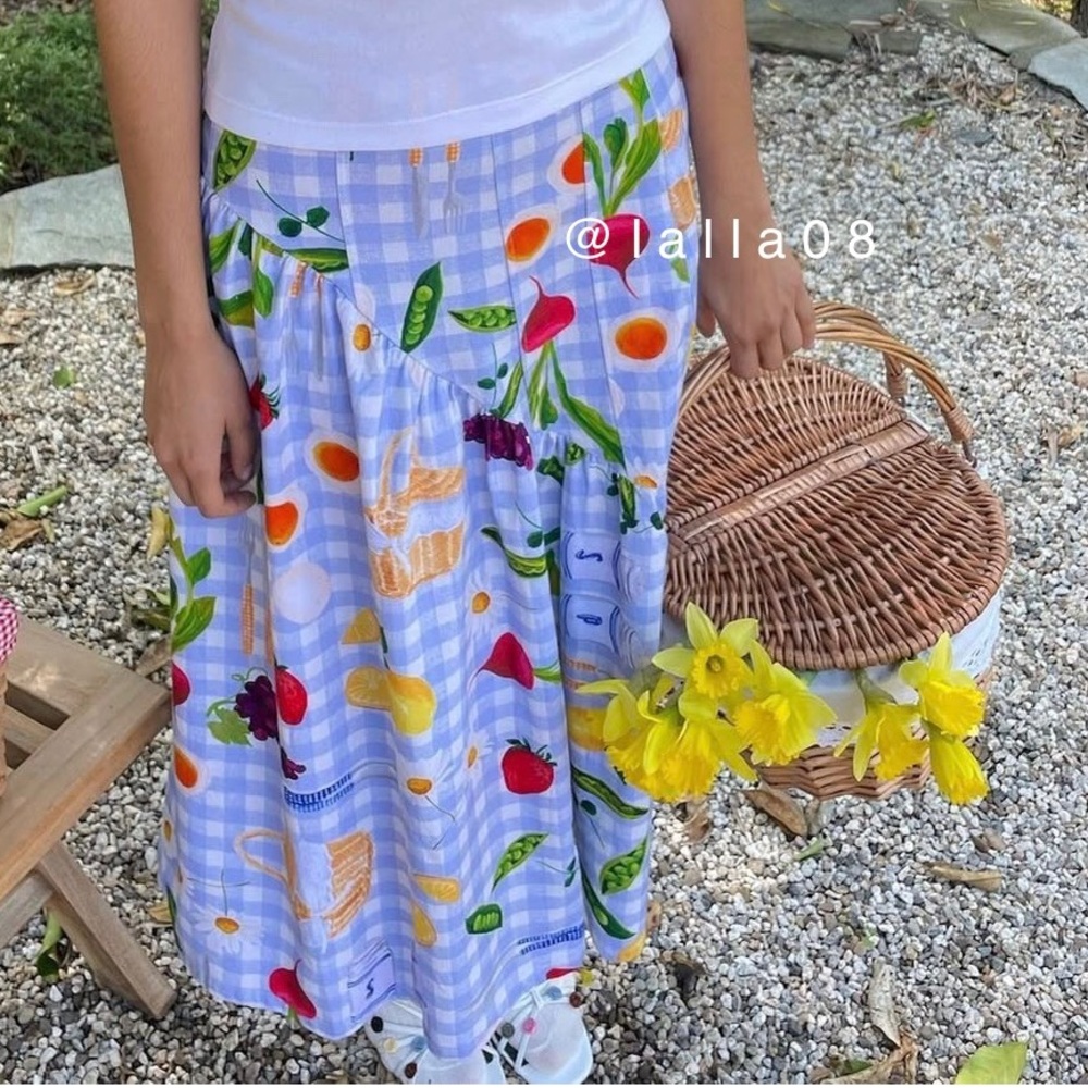 Lisa Says Gah Maeve Midi Skirt Picnic Alfresco Gingham Blue Size Medium NWT New - Picture 7 of 13